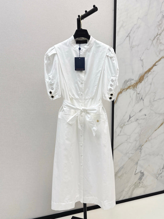 25ss stand collar sleeveless puff sleeve shirt dress