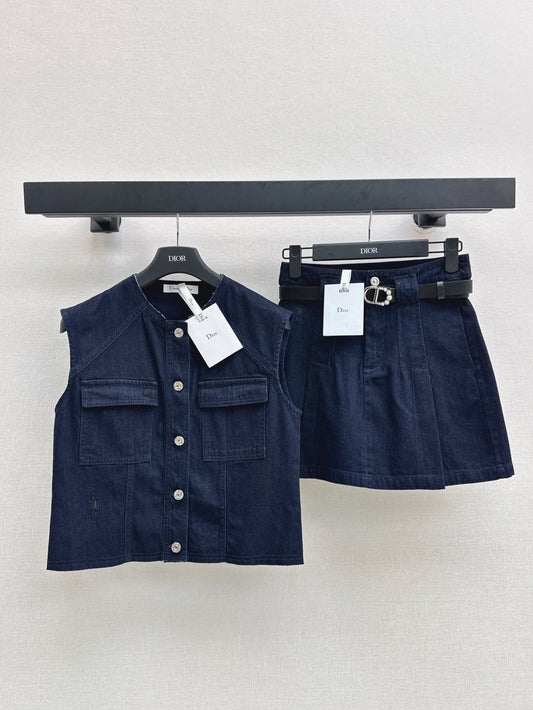 25ss belt embellished denim suit