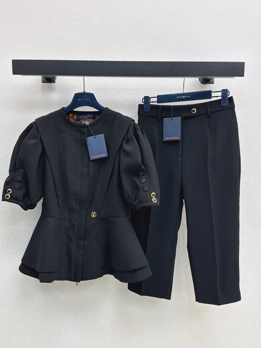 25ss ruffled puff sleeveless top + suit pants