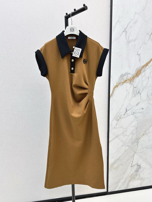 25ss contrasting lapel waist dress