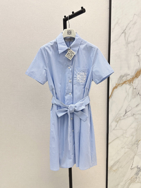 25ss striped lace-up waist dress
