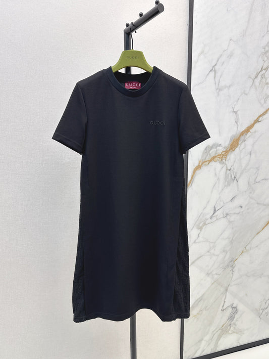 25ss lace patchwork short-sleeved sweatshirt dress