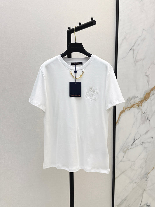 25ss hollow embroidered logo T-shirt