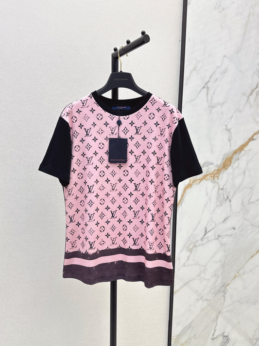 25ss round neck color block printed T-shirt