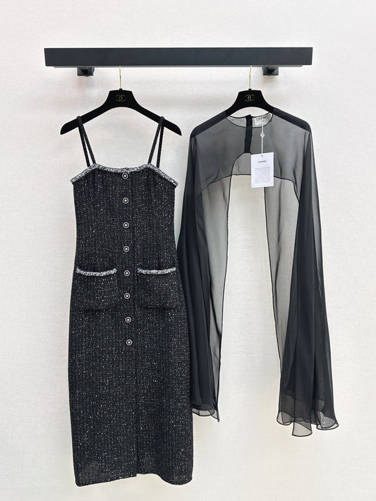 25ss large shawl + suspender woven dress