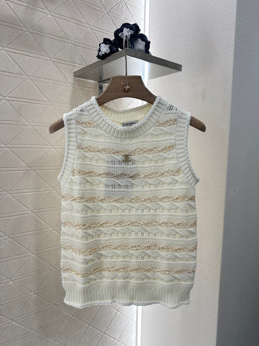 25ss sequin striped knitted vest