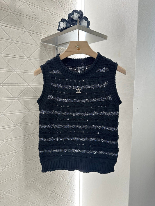 25ss sequin striped knitted vest