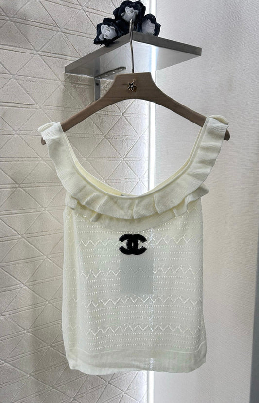 25ss round neck ruffled knitted vest-2