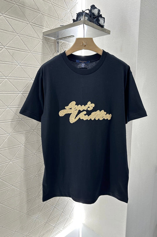 25ss round neck embroidered woven three-dimensional T-shirt