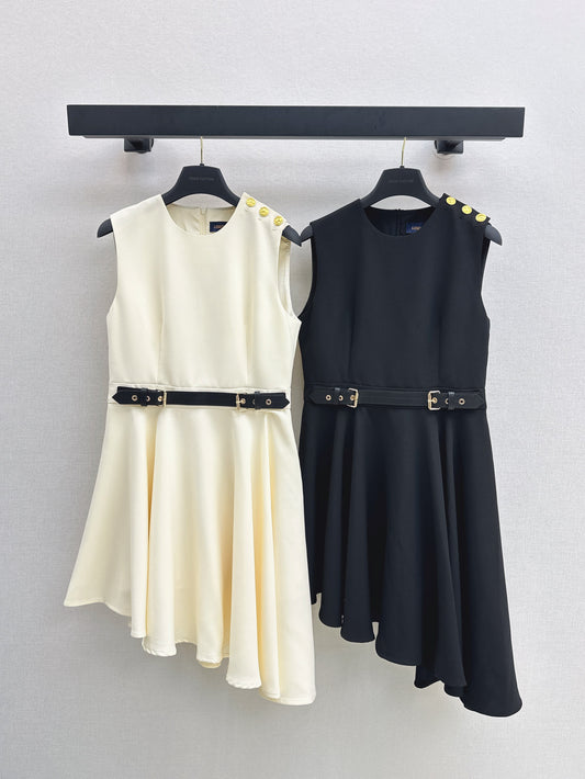 25ss sleeveless shoulder button dress