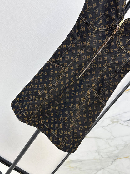 25ss letter jacquard presbyopia denim suspender zipper dress