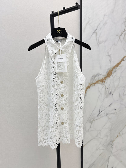 25ss hollow embroidered pattern cardigan vest