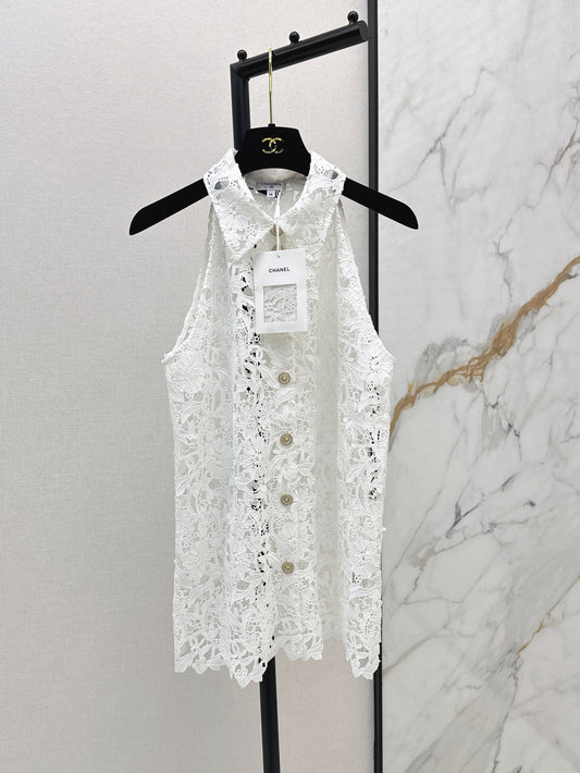 25ss hollow embroidered pattern cardigan vest