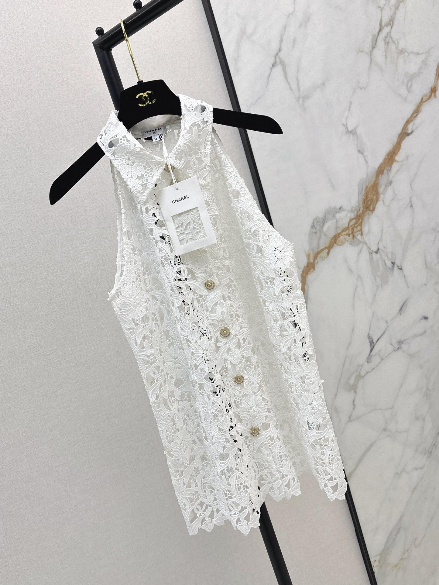 25ss hollow embroidered pattern cardigan vest