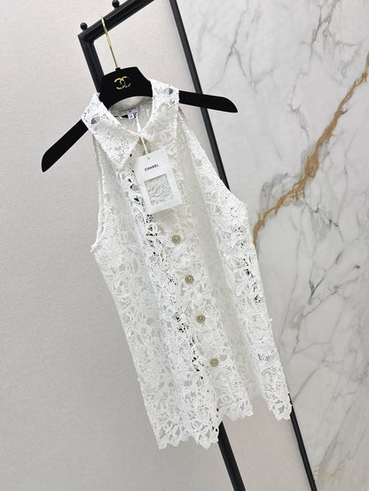 25ss hollow embroidered pattern cardigan vest