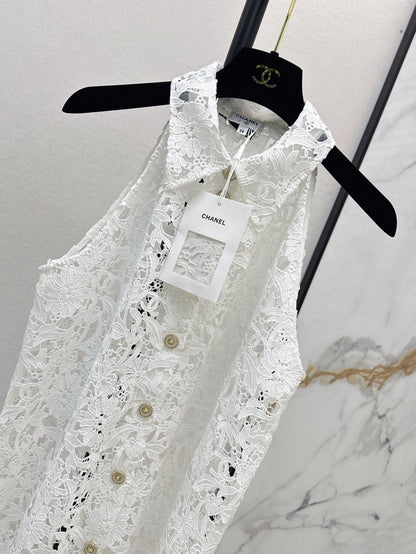 25ss hollow embroidered pattern cardigan vest