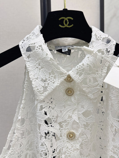 25ss hollow embroidered pattern cardigan vest