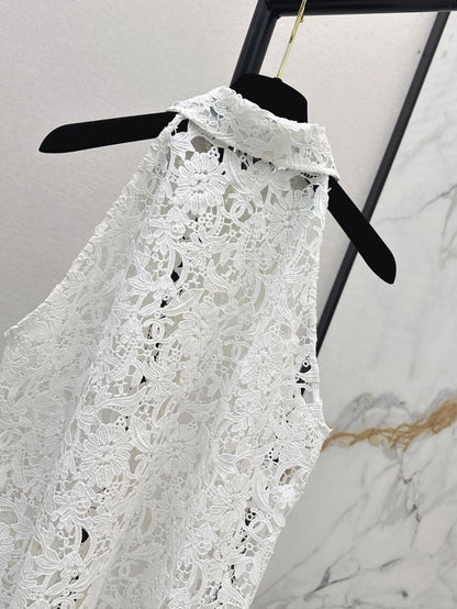 25ss hollow embroidered pattern cardigan vest