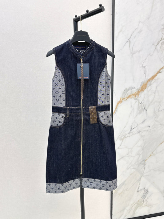 25ss jacquard patchwork leather patch vest dress