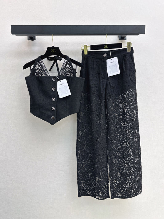 25ss Lace Tube Top with Halter Neck + Lace Trousers